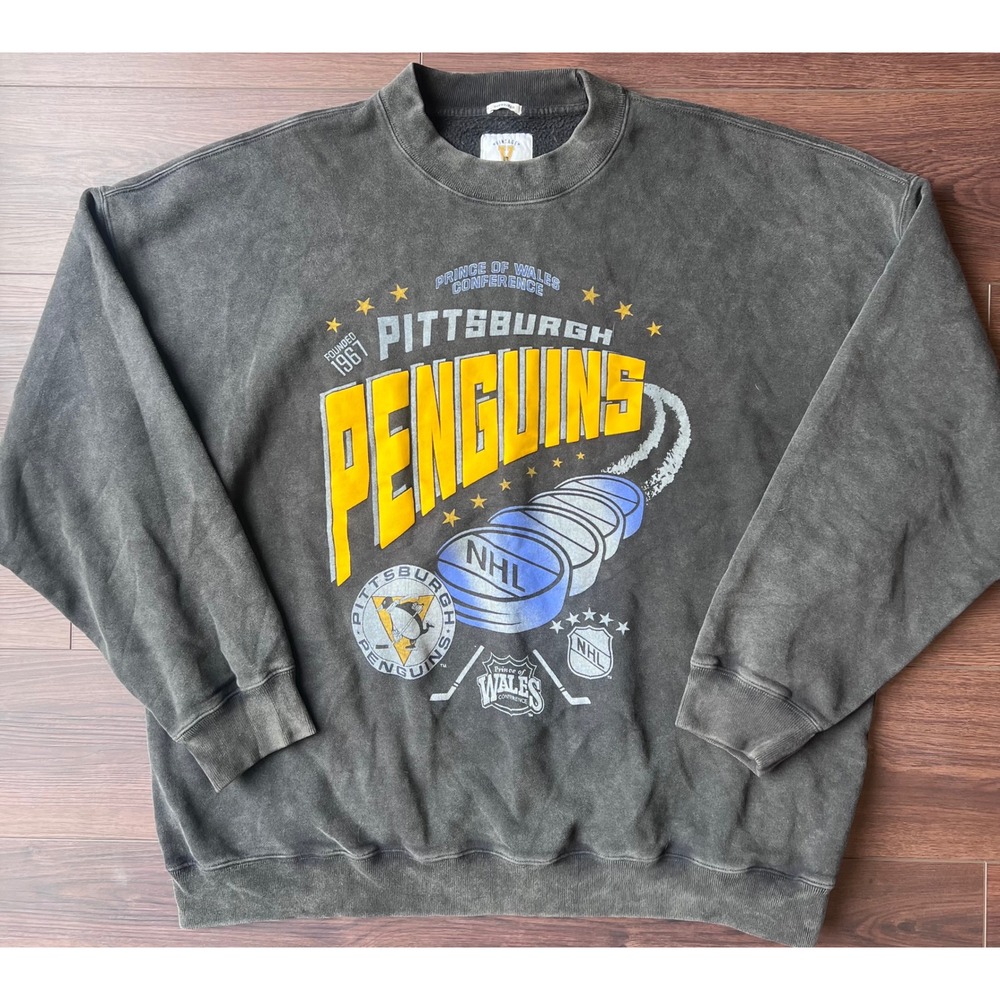 Vintage Hockey Pittsburgh Penguins Sweatshirt XXL Mens Gray Acid Wash Oversized